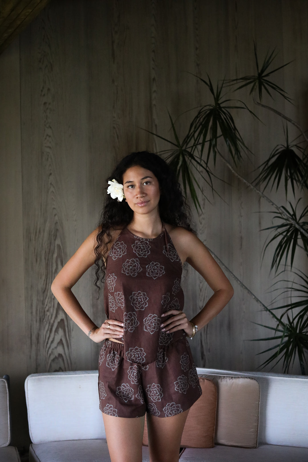 Miyoko Halter top in Gardenia - Espresso