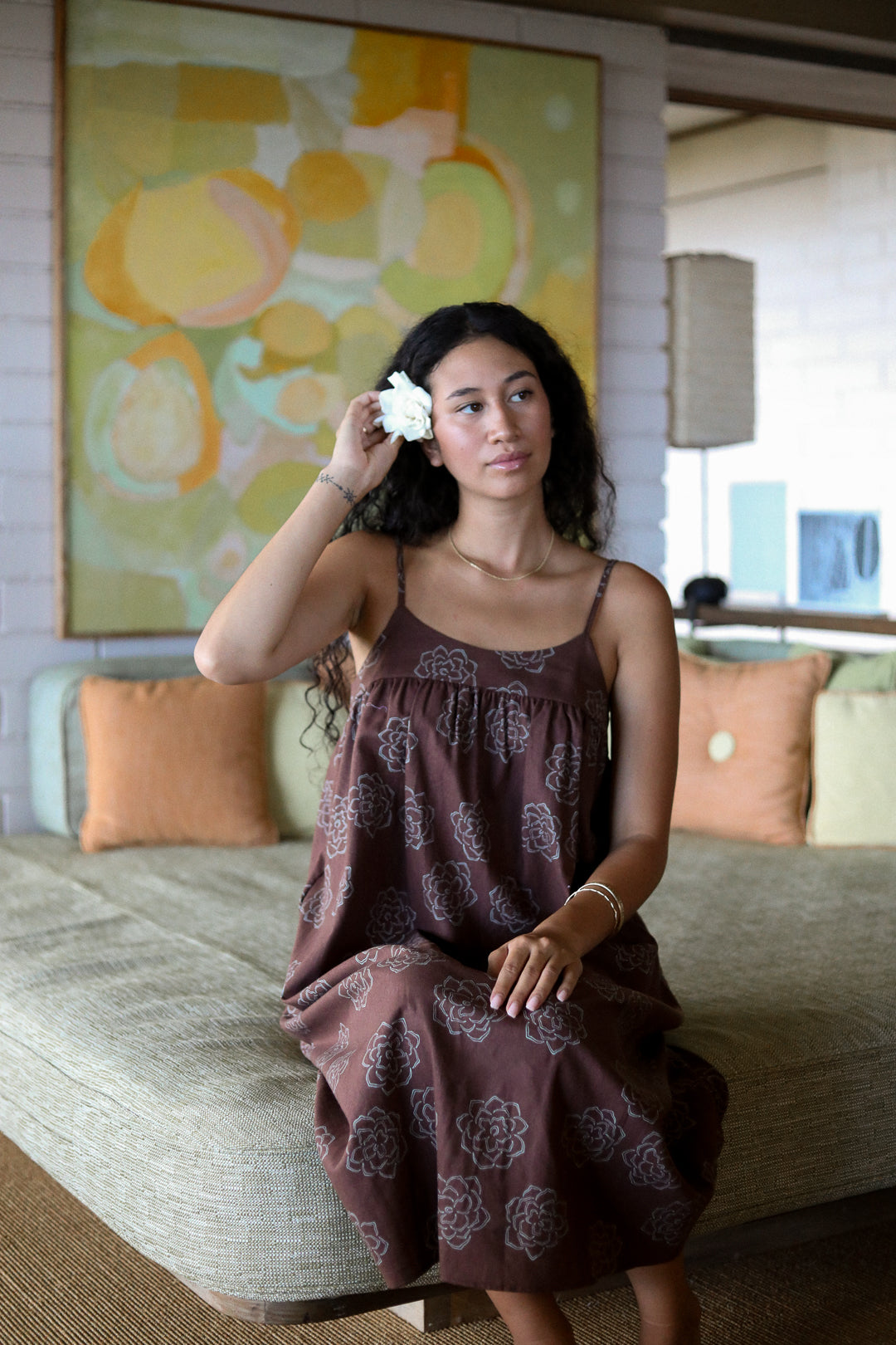 Haruko Dress in Gardenia - Espresso