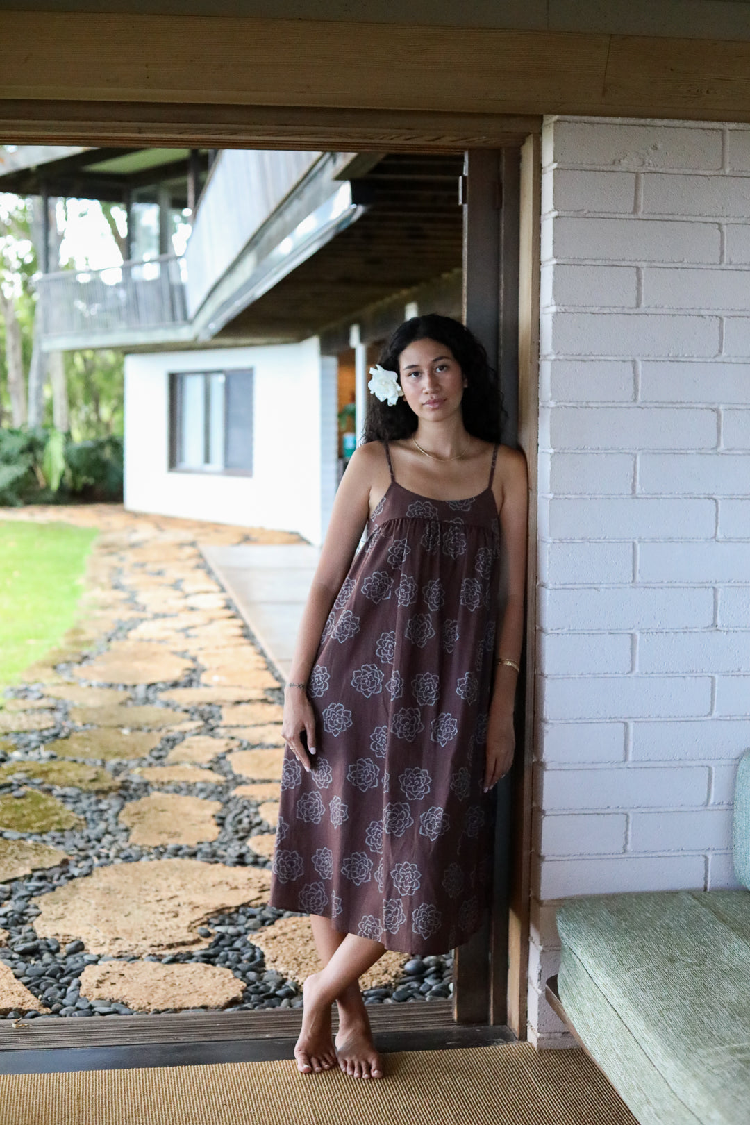 Haruko Dress in Gardenia - Espresso